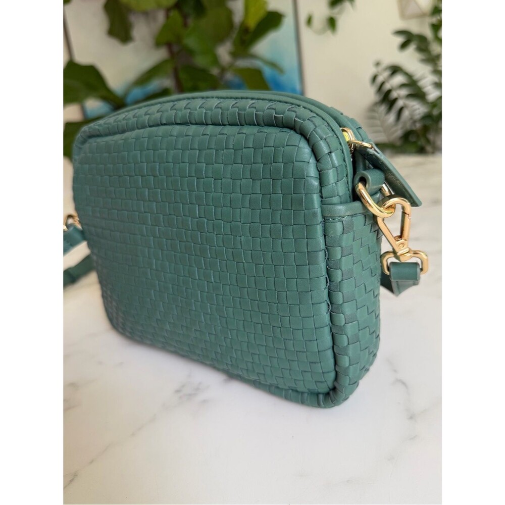 Quince Italian Leather Handwoven Crossbody Bag Emerald Green - Picture 7 of 14